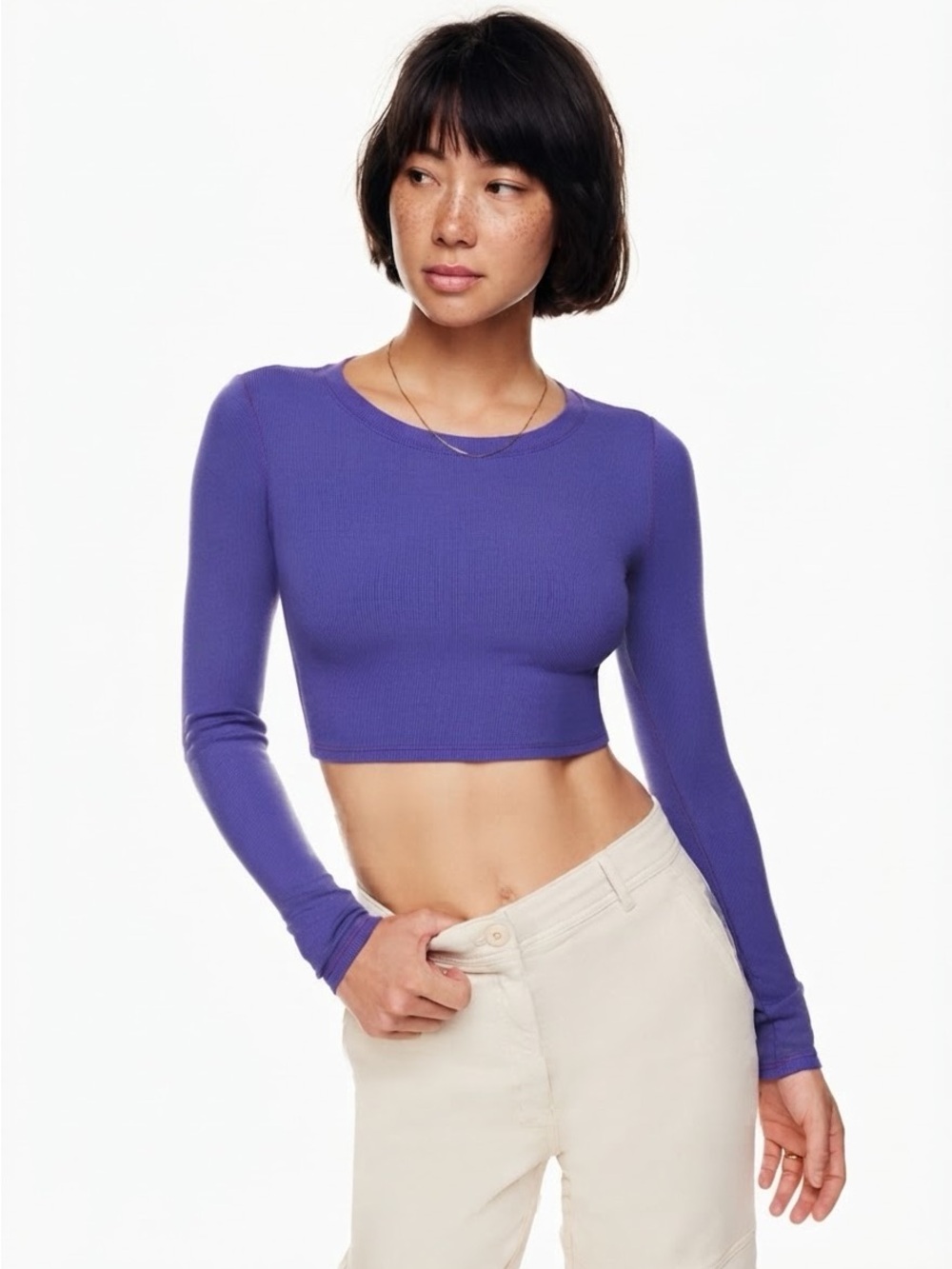 Wilfred| Aritzia| Purple Long-Sleeve Ribbed Crop Top Sz M